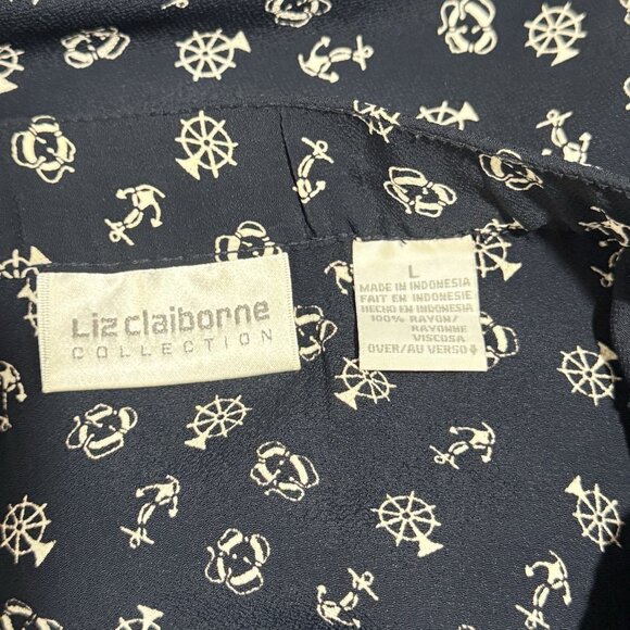 Vintage 90s Y2K Liz Claiborne Skirt L Navy Blue White Nautical Anchors Boats - Picture 5 of 8
